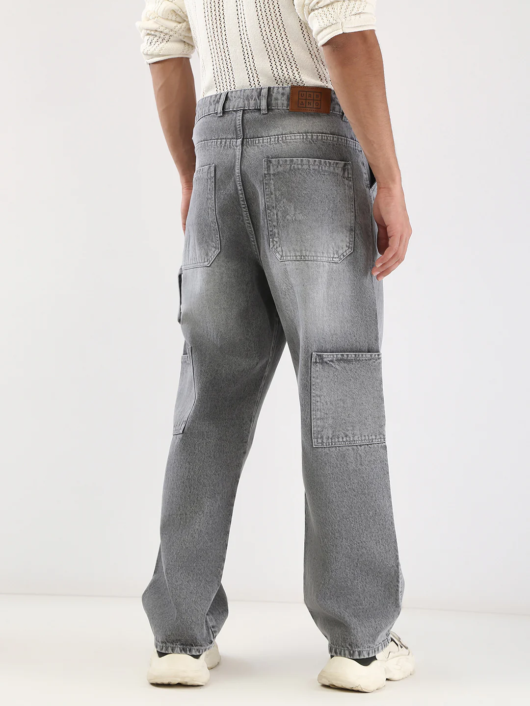 Men's Light Grey Loose Fit Cargo Carpenter Jeans With 6 Pockets Non-Stretchable - Image 4