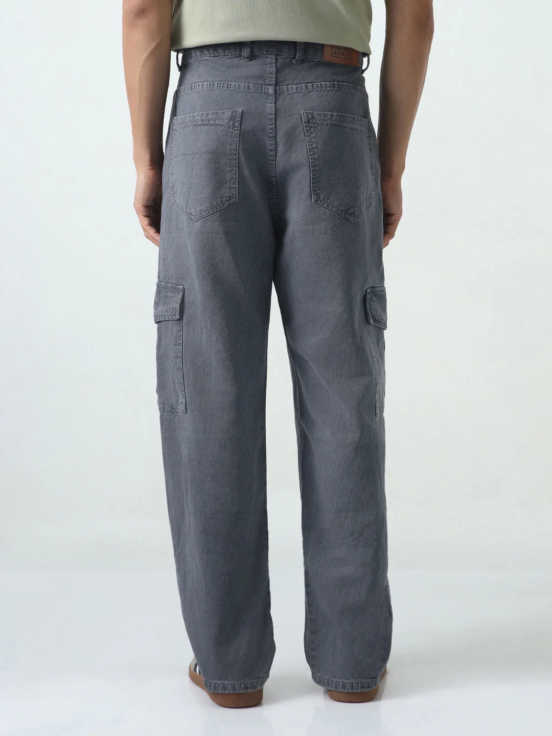 Men's Light Grey Loose Fit Cargo Jeans with 6 Pockets Non-Stretchable - Image 4