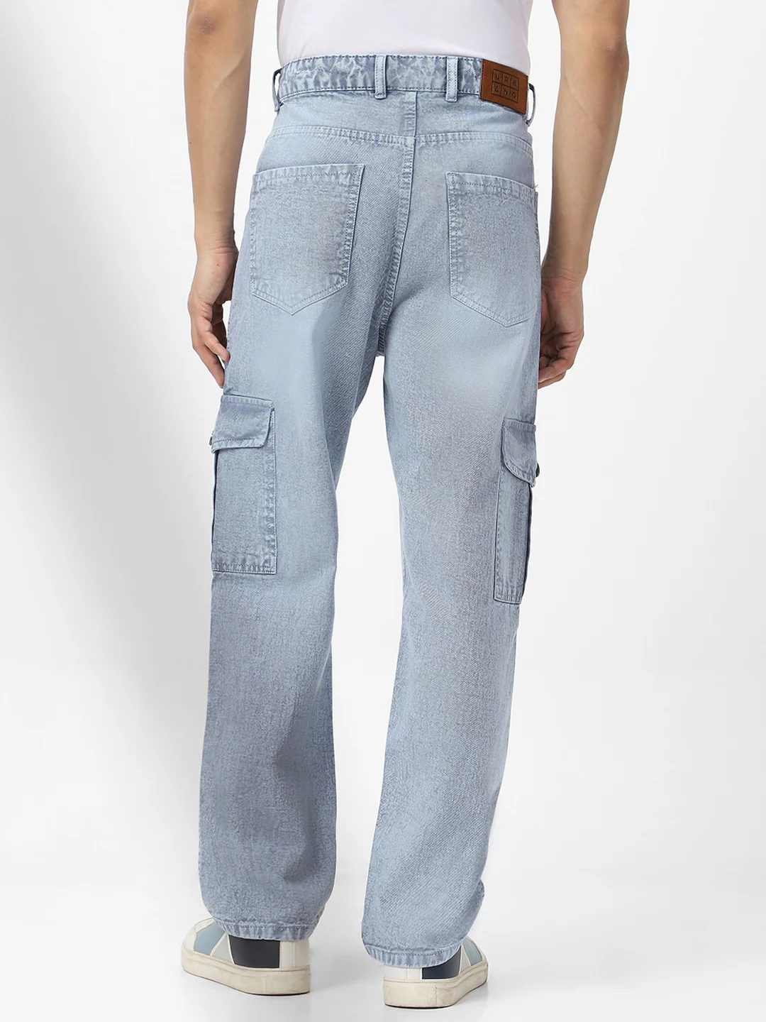 Men's Light Grey Loose Baggy Fit Washed Cargo Jeans with 6 Pockets Non-Stretchable - Image 3