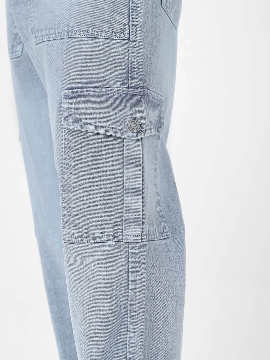 Men's Light Grey Loose Baggy Fit Washed Cargo Jeans with 6 Pockets Non-Stretchable - Image 5
