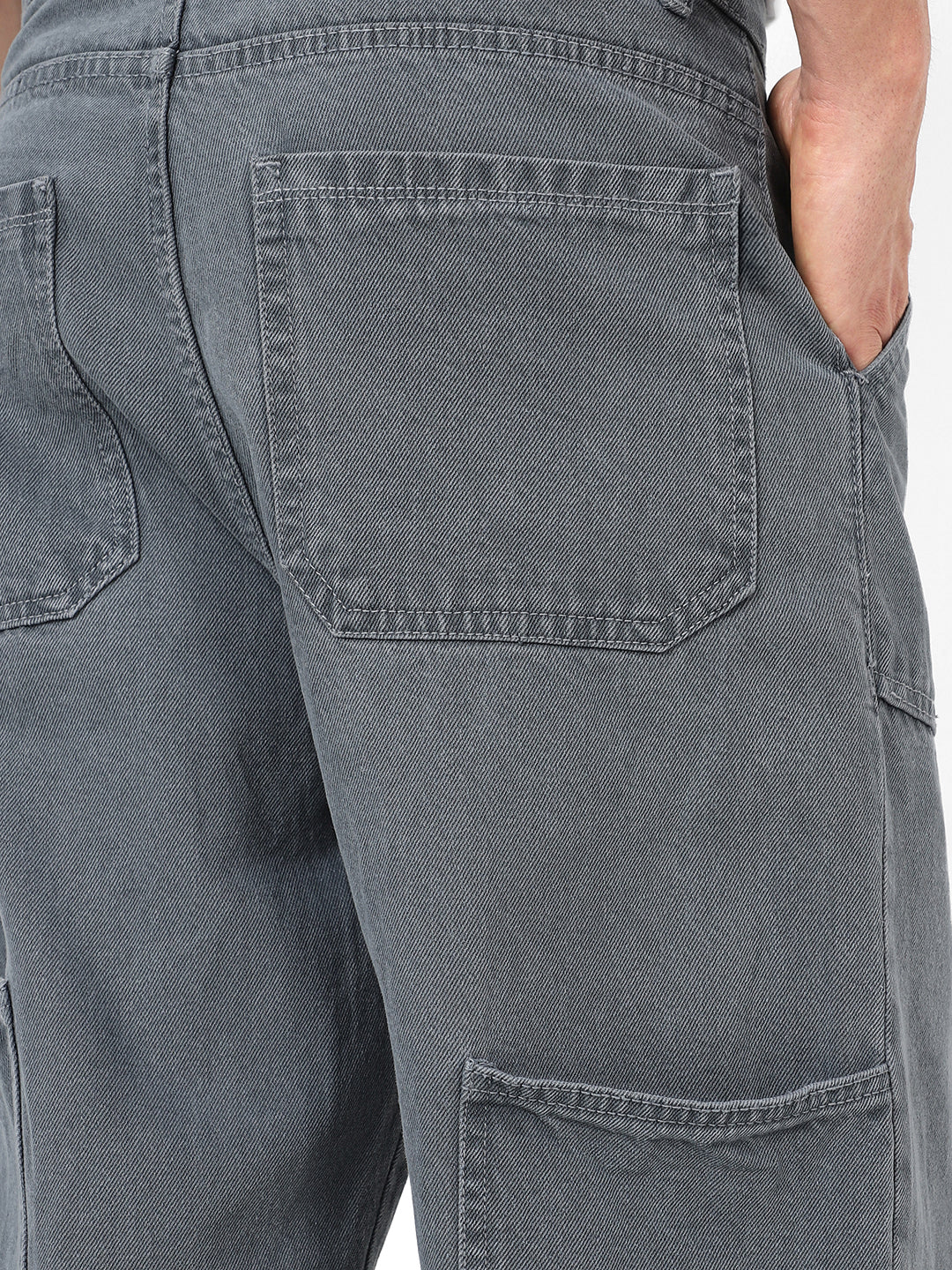 Men's Light Grey Loose Fit Cargo Carpenter Jeans With 6 Pockets Non-Stretchable - Image 5