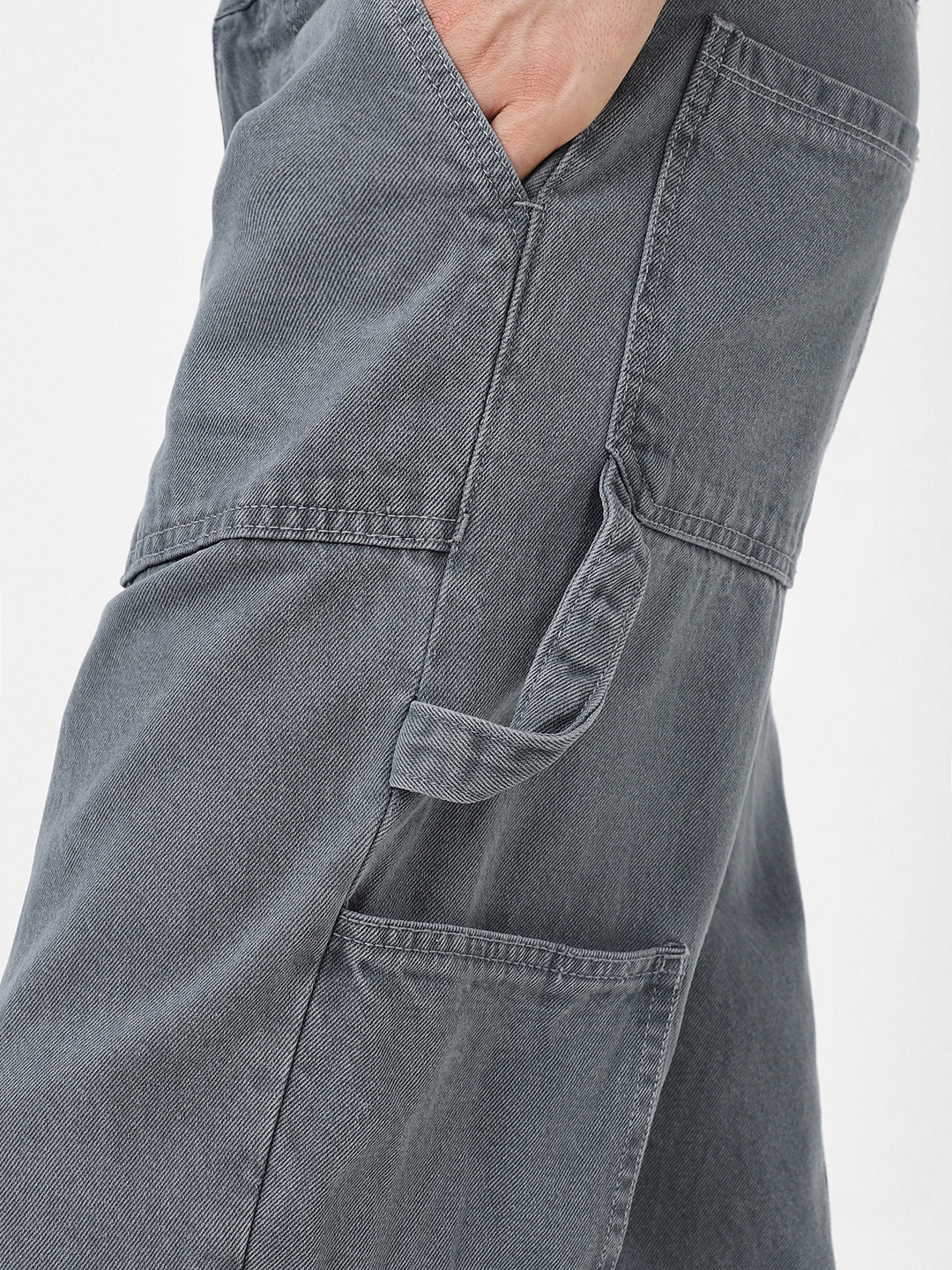 Men's Light Grey Loose Fit Cargo Carpenter Jeans With 6 Pockets Non-Stretchable - Image 6