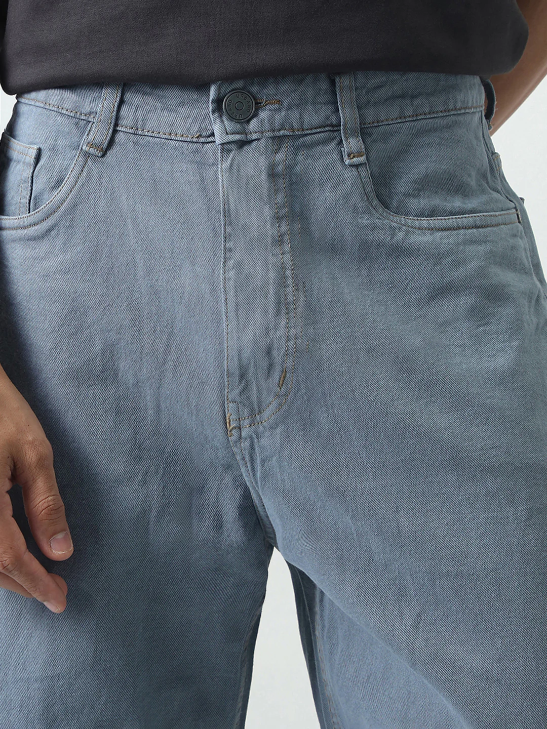 Men's Light Grey Loose Fit Washed Jeans Non-Stretchable - Image 6
