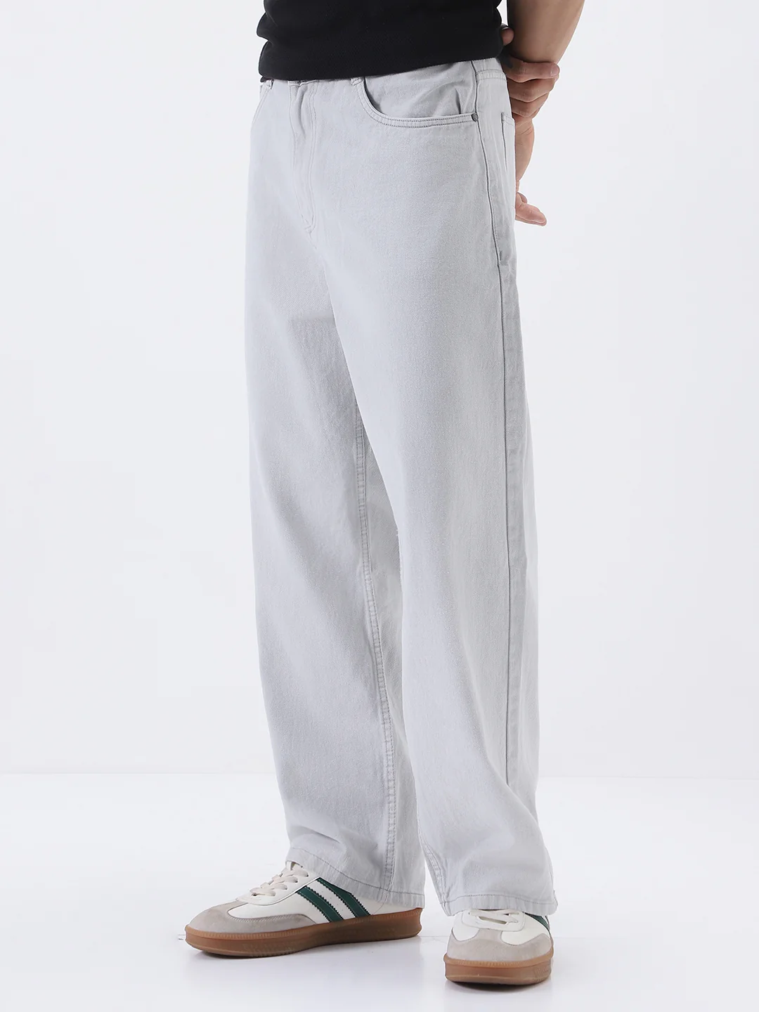 Men's Light Grey Loose Fit Washed Jeans Non-Stretchable - Image 2