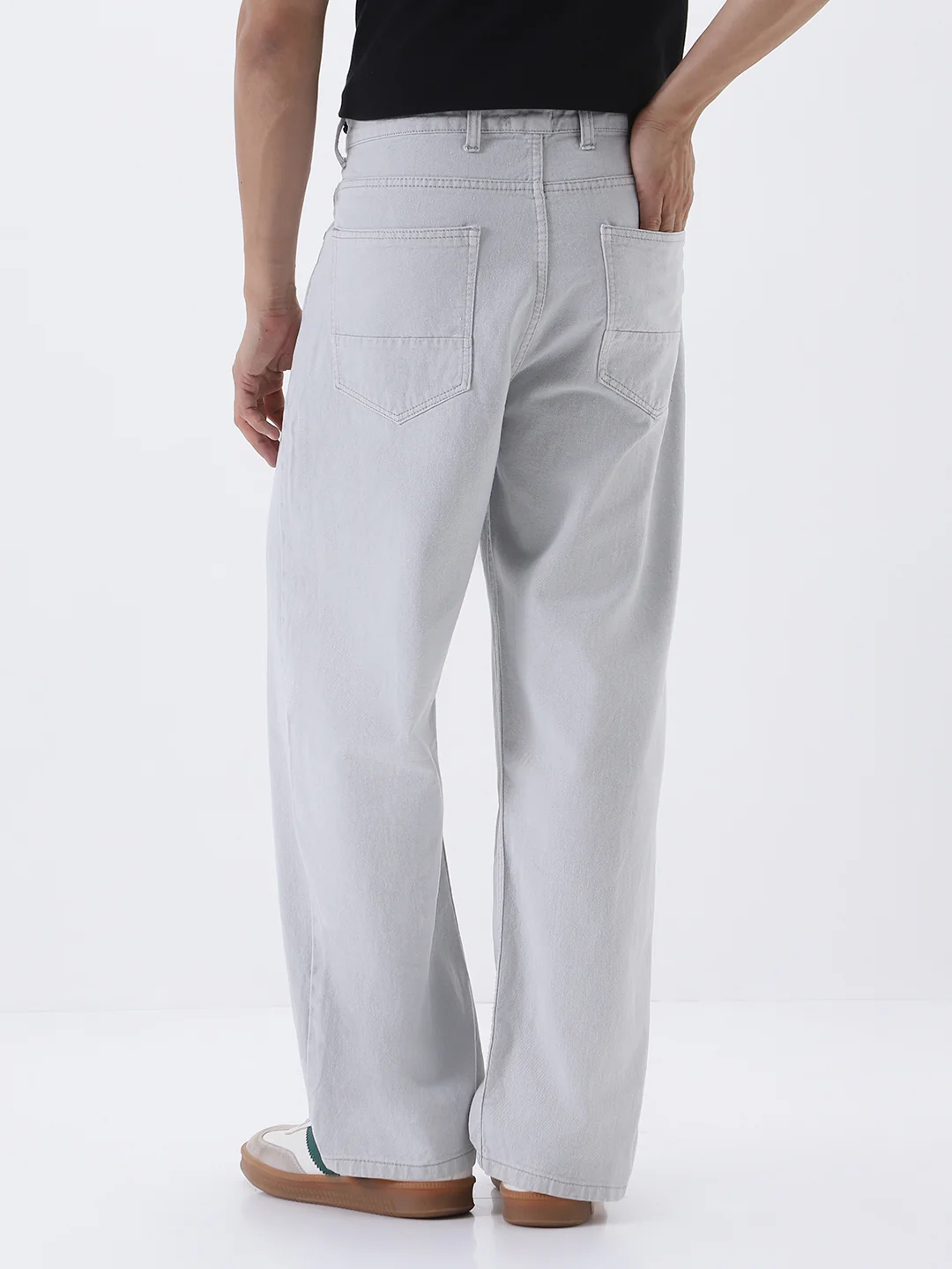 Men's Light Grey Loose Fit Washed Jeans Non-Stretchable - Image 3