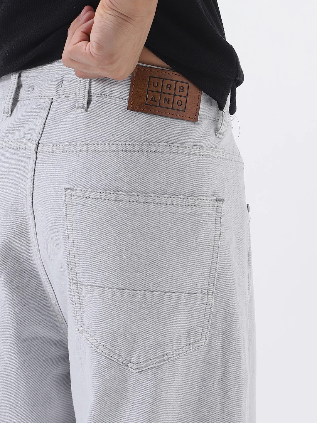 Men's Light Grey Loose Fit Washed Jeans Non-Stretchable - Image 6