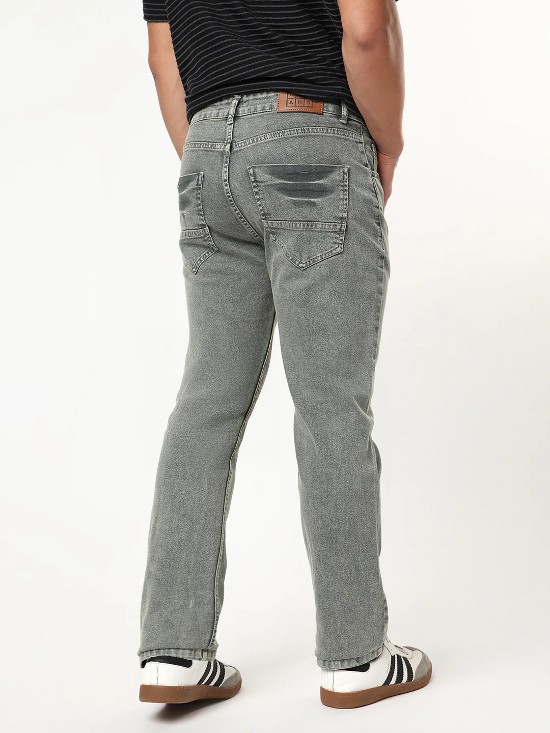 Men's Light Grey Regular Fit Acid Washed Denim Jeans Stretchable - Image 3
