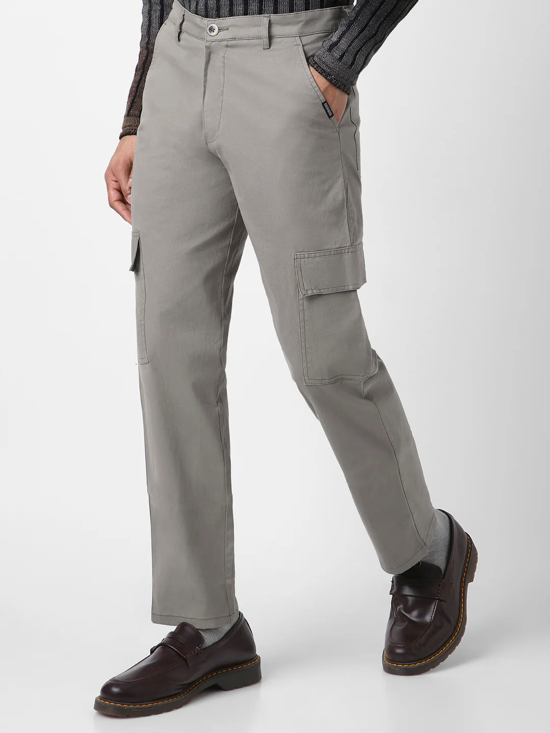 Urbano Fashion Men's Light Grey Regular Fit Solid Cargo Chino Pant with 6 Pockets Stretchable - Image 2