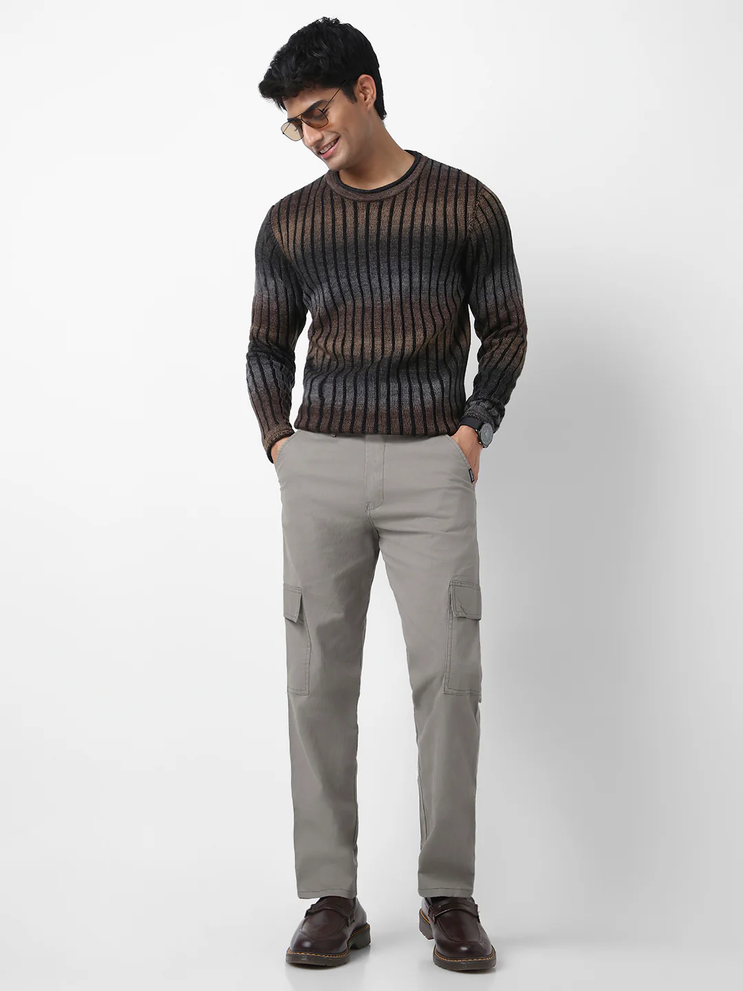 Urbano Fashion Men's Light Grey Regular Fit Solid Cargo Chino Pant with 6 Pockets Stretchable - Image 4