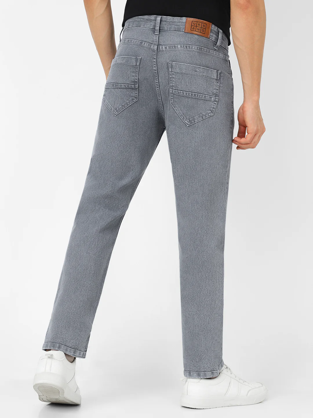 Men's Light Grey Regular Fit Washed Jeans Stretchable - Image 3