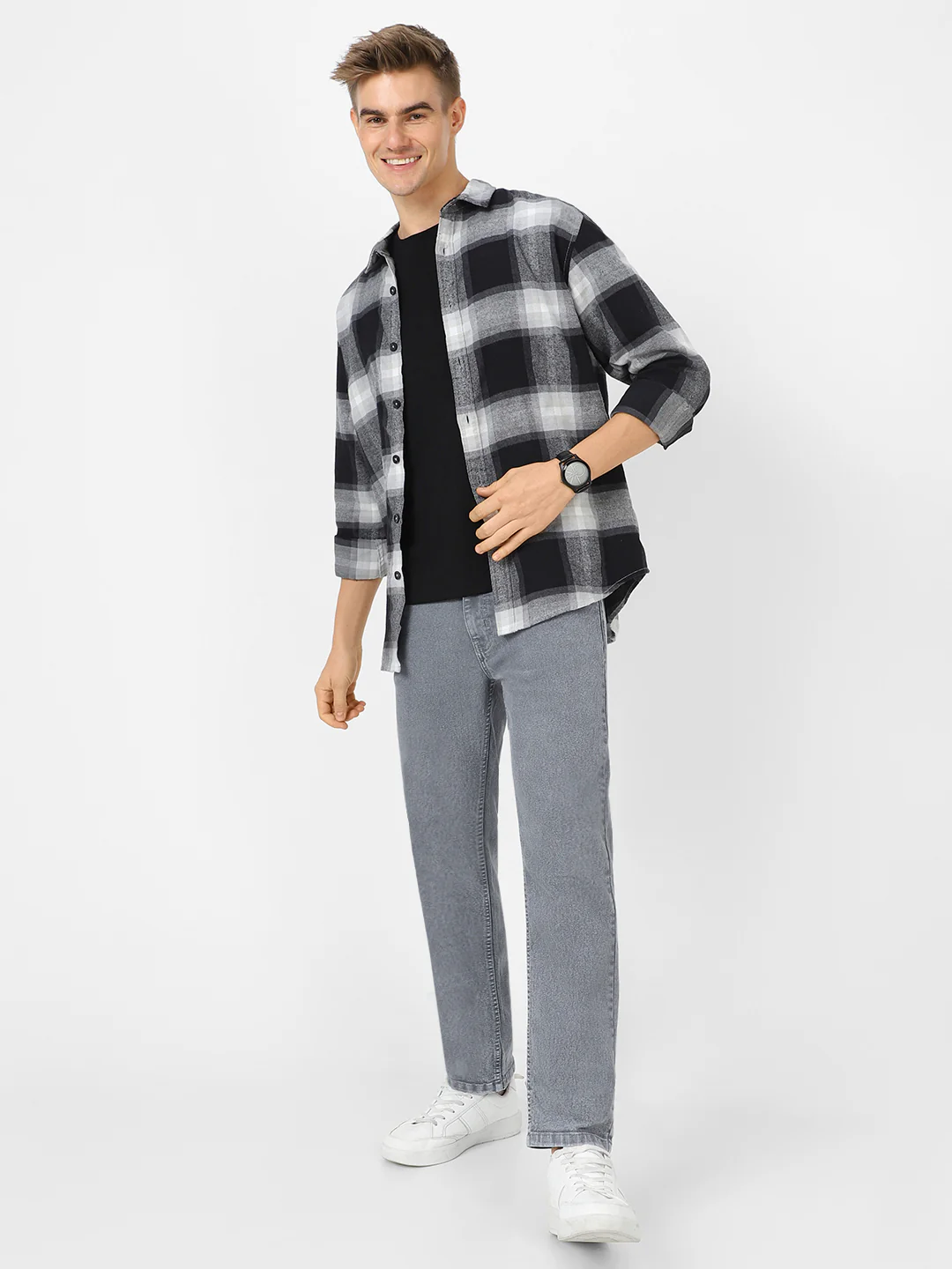 Men's Light Grey Regular Fit Washed Jeans Stretchable - Image 4