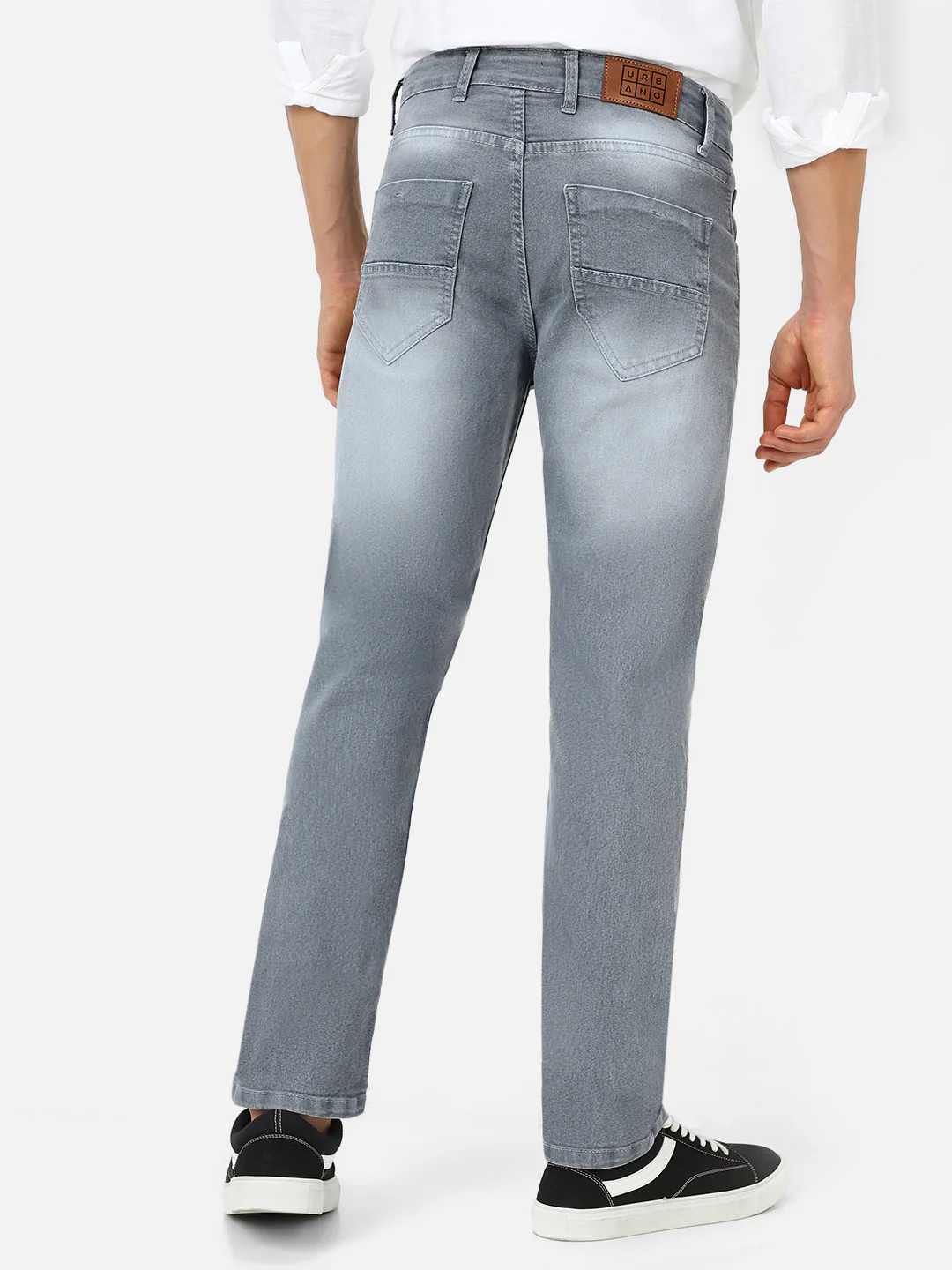 Men's Light Grey Regular Fit Washed Jeans Stretchable - Image 3