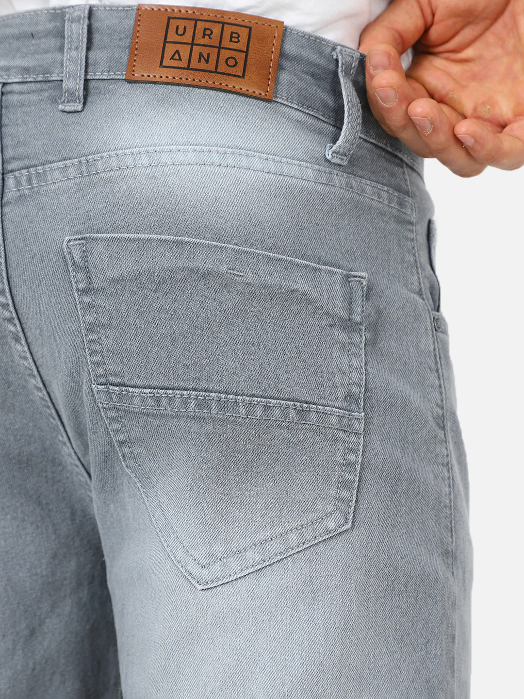 Men's Light Grey Regular Fit Washed Jeans Stretchable - Image 5