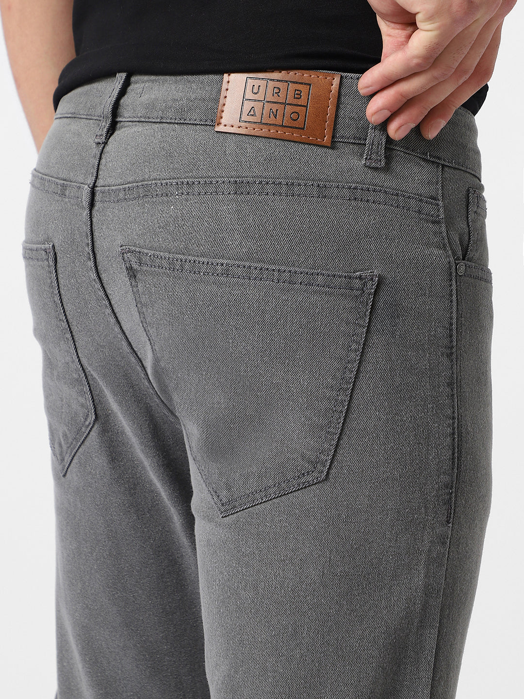 Men's Light Grey Regular Fit Washed Jeans Stretchable - Image 5