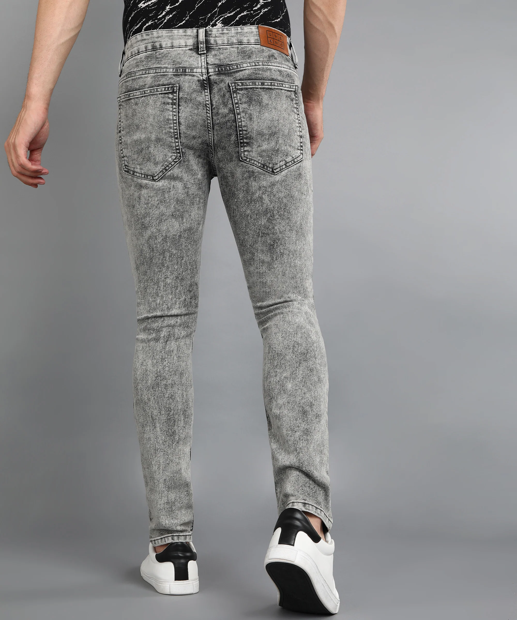 Men's Light Grey Regular Fit Washed Jeans Stretchable - Image 3