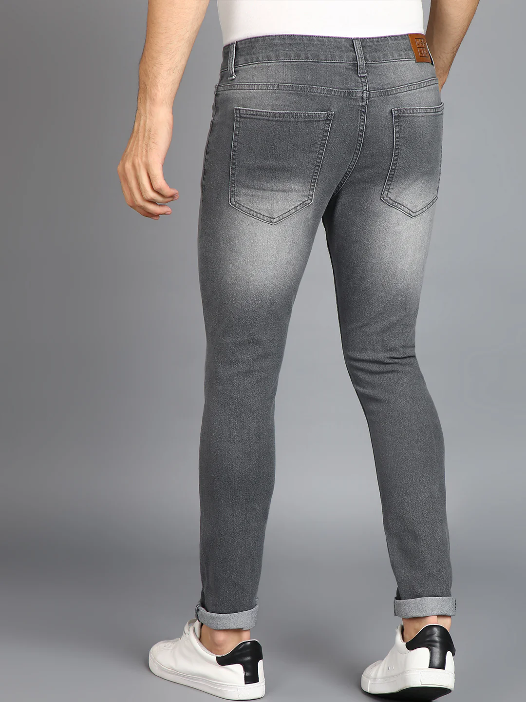 Men's Light Grey Regular Fit Washed Jeans Stretchable - Image 3