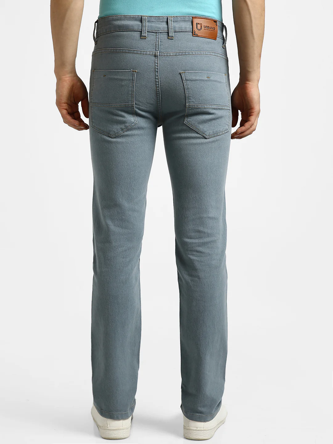 Men's Light Grey Regular Fit Washed Jeans Stretchable - Image 4