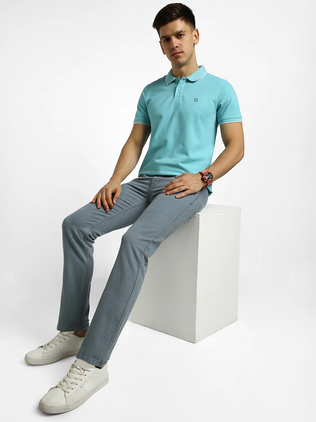 Men's Light Grey Regular Fit Washed Jeans Stretchable - Image 5