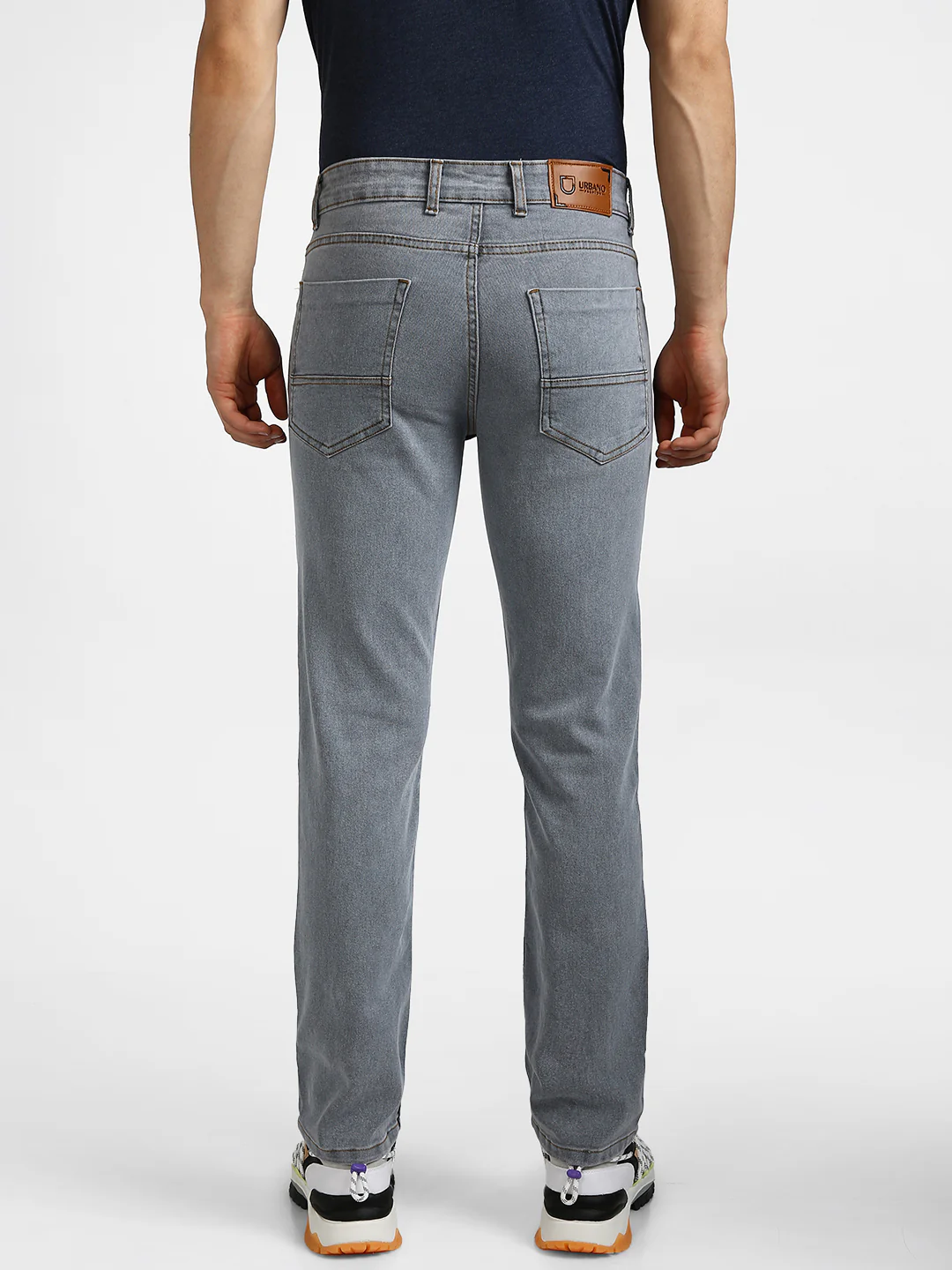 Men's Light Grey Regular Fit Washed Jeans Stretchable - Image 4