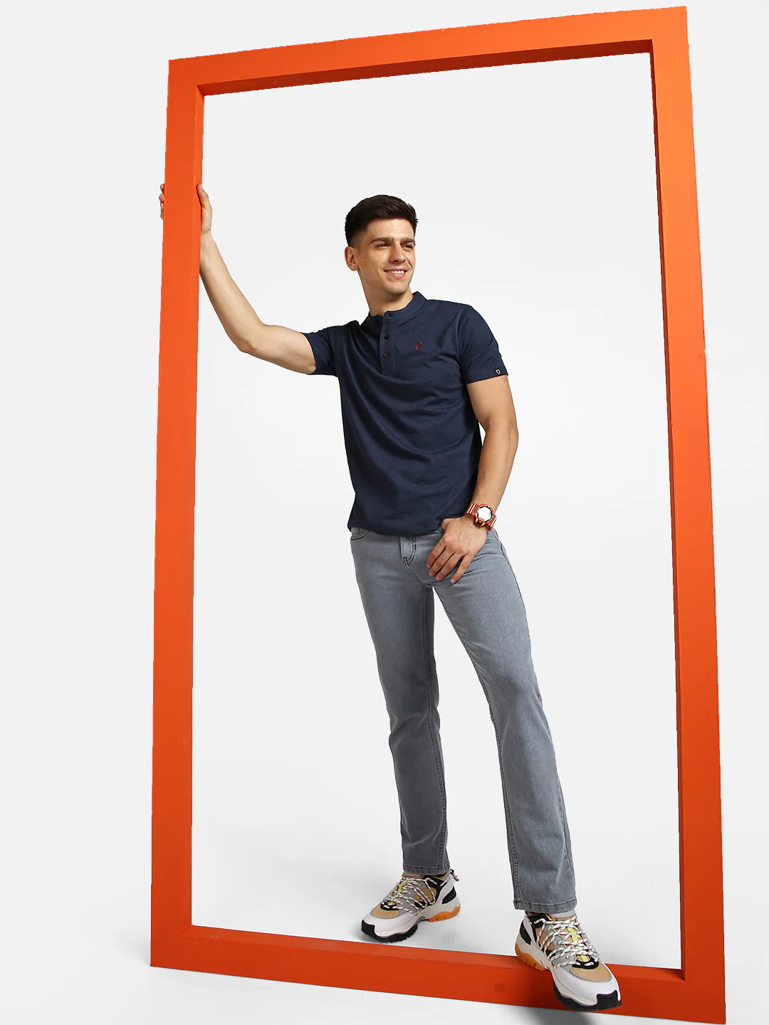 Men's Light Grey Regular Fit Washed Jeans Stretchable - Image 5