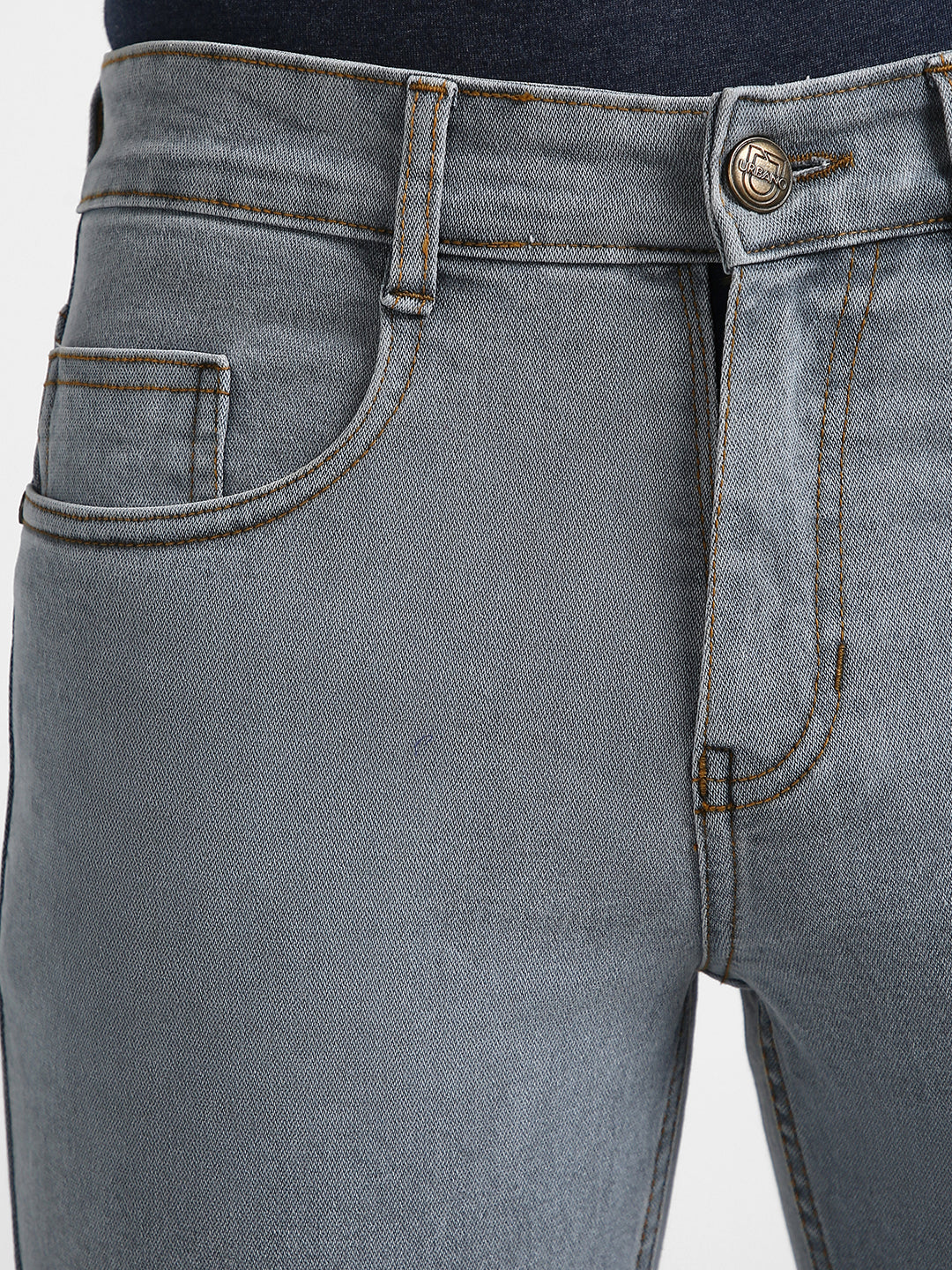 Men's Light Grey Regular Fit Washed Jeans Stretchable - Image 6