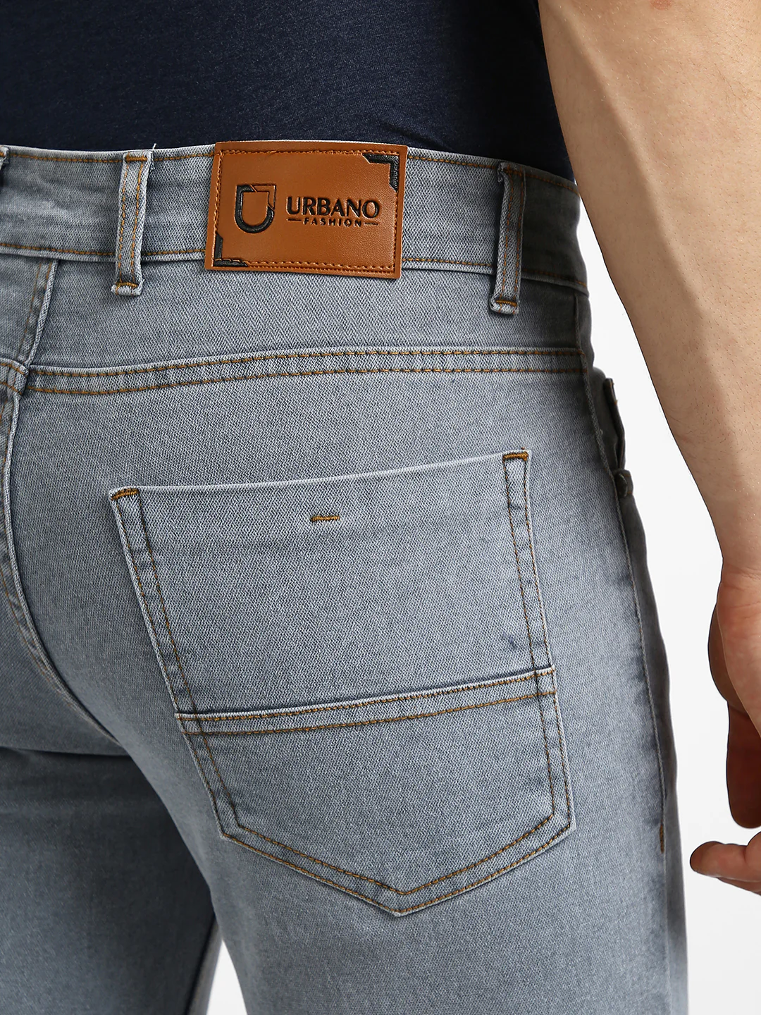 Men's Light Grey Regular Fit Washed Jeans Stretchable - Image 7