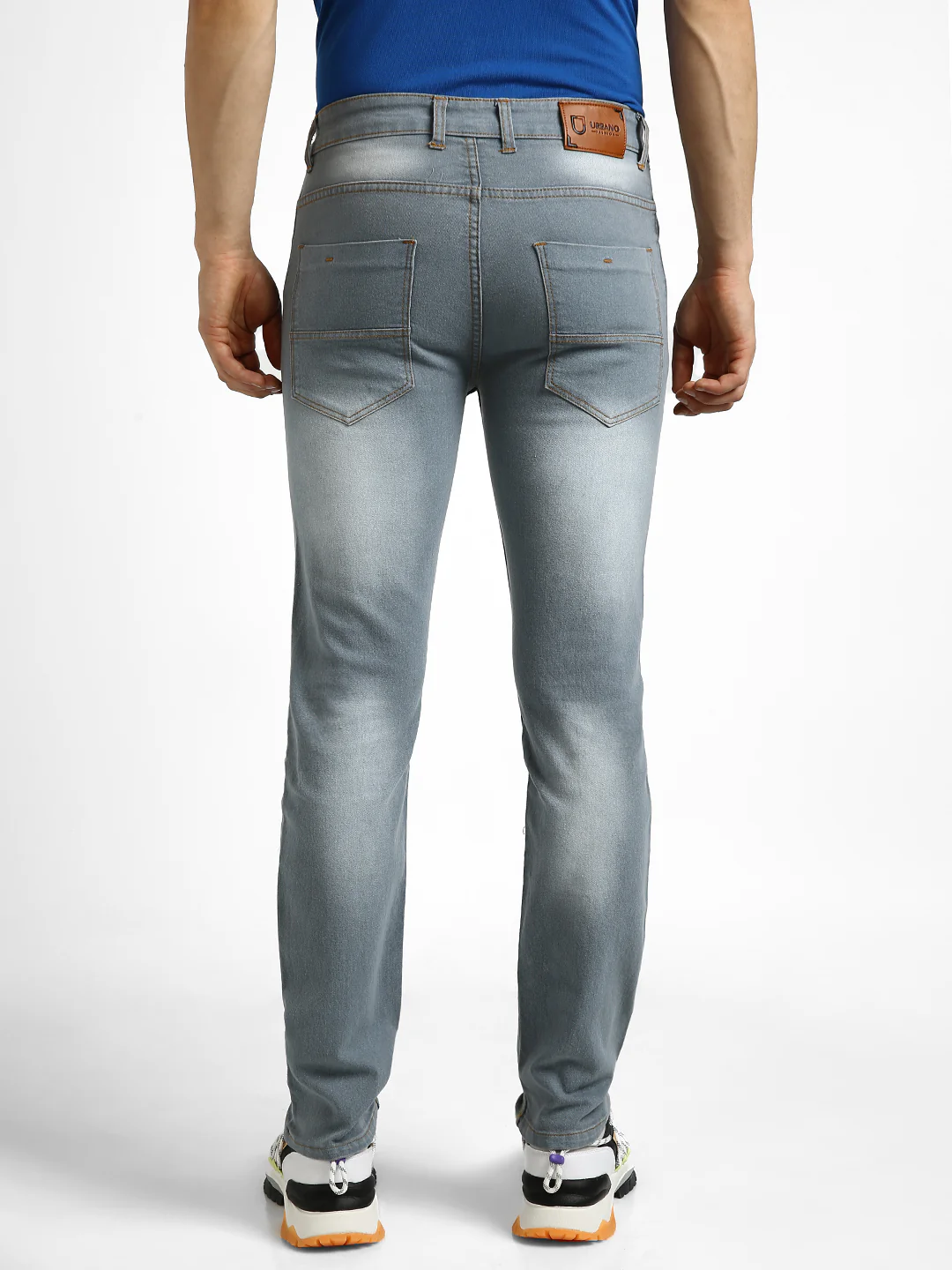 Men Light Grey Regular Fit Washed Stretchable Jeans - Image 3