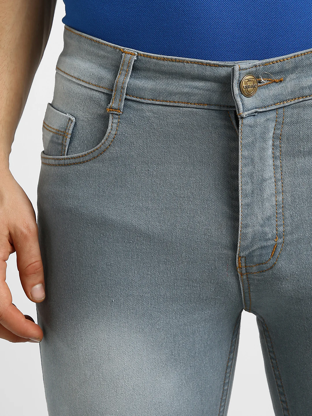 Men Light Grey Regular Fit Washed Stretchable Jeans - Image 5