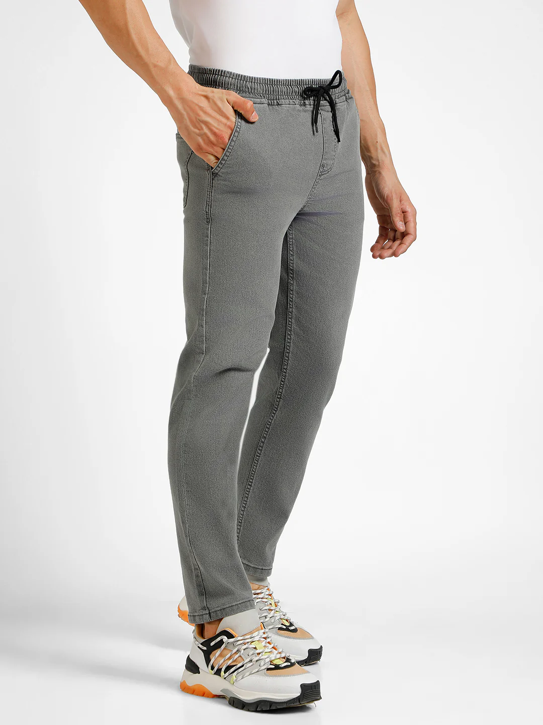 Men's Light Grey Regular Fit Washed Jogger Jeans Stretchable - Image 2