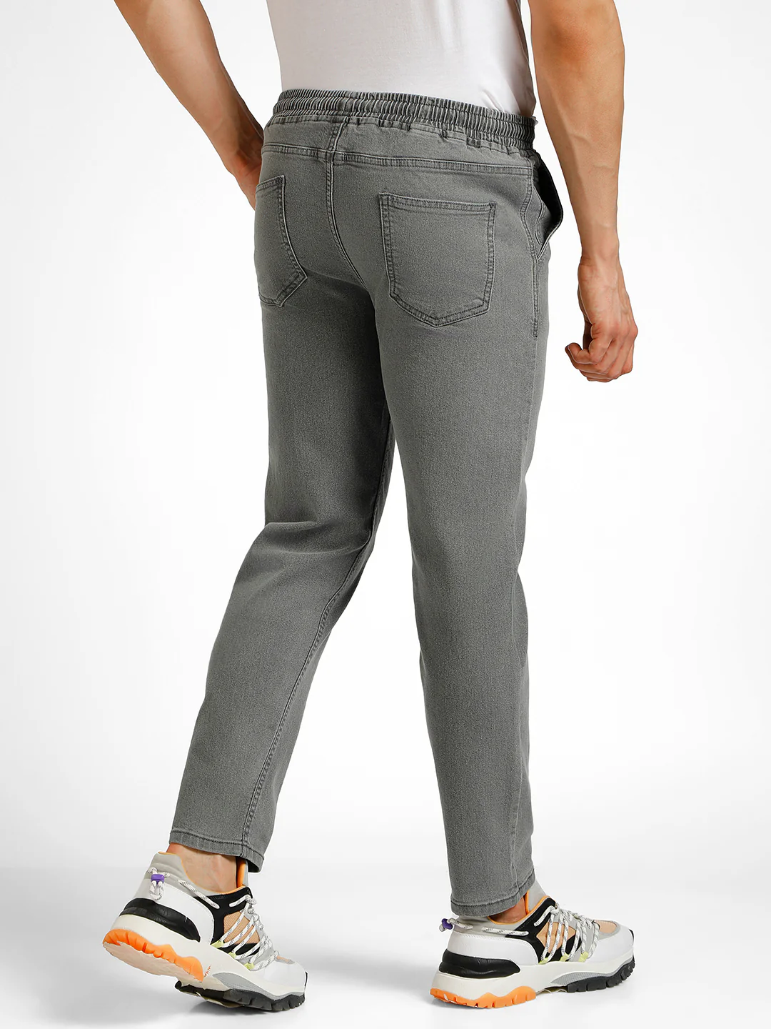 Men's Light Grey Regular Fit Washed Jogger Jeans Stretchable - Image 3