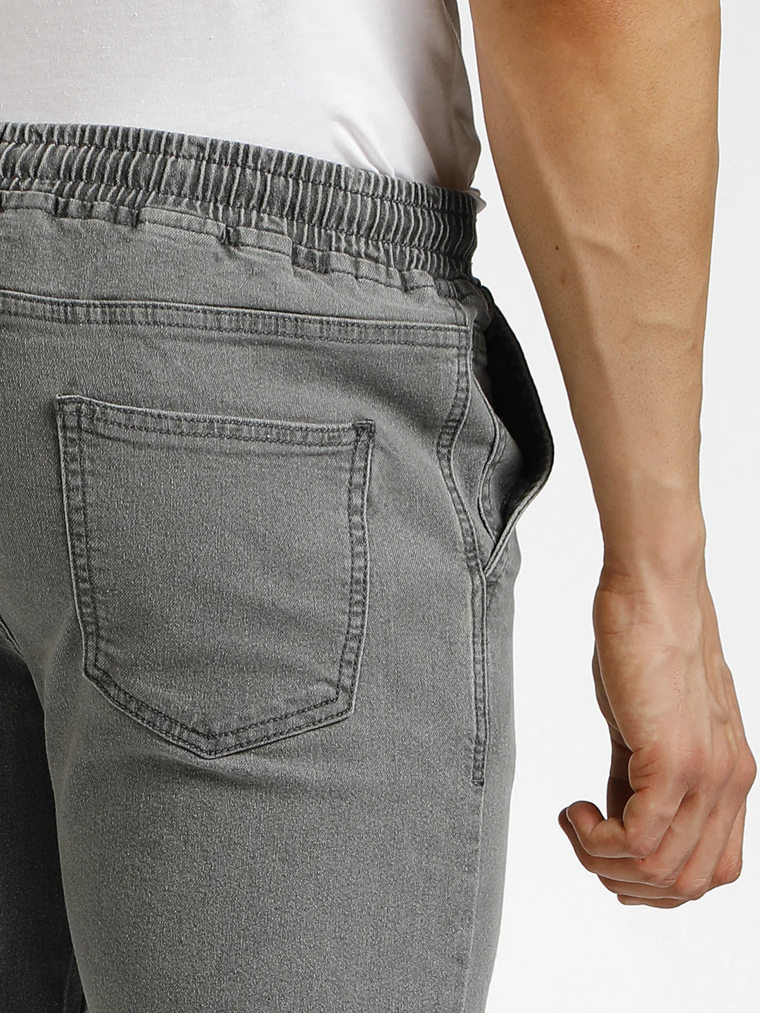 Men's Light Grey Regular Fit Washed Jogger Jeans Stretchable - Image 6