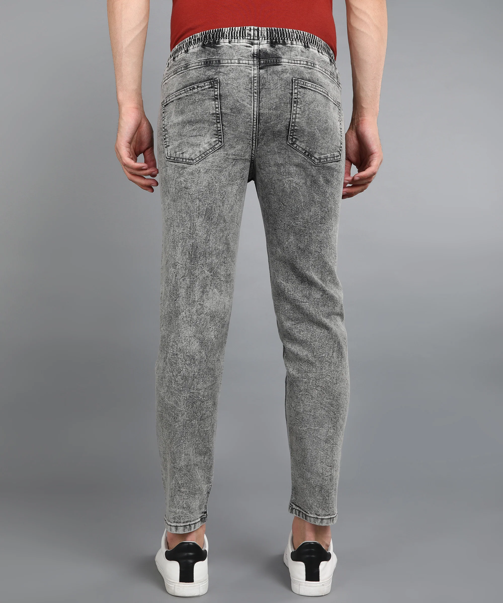 Men's Light Grey Regular Fit Washed Jogger Jeans Stretchable - Image 3