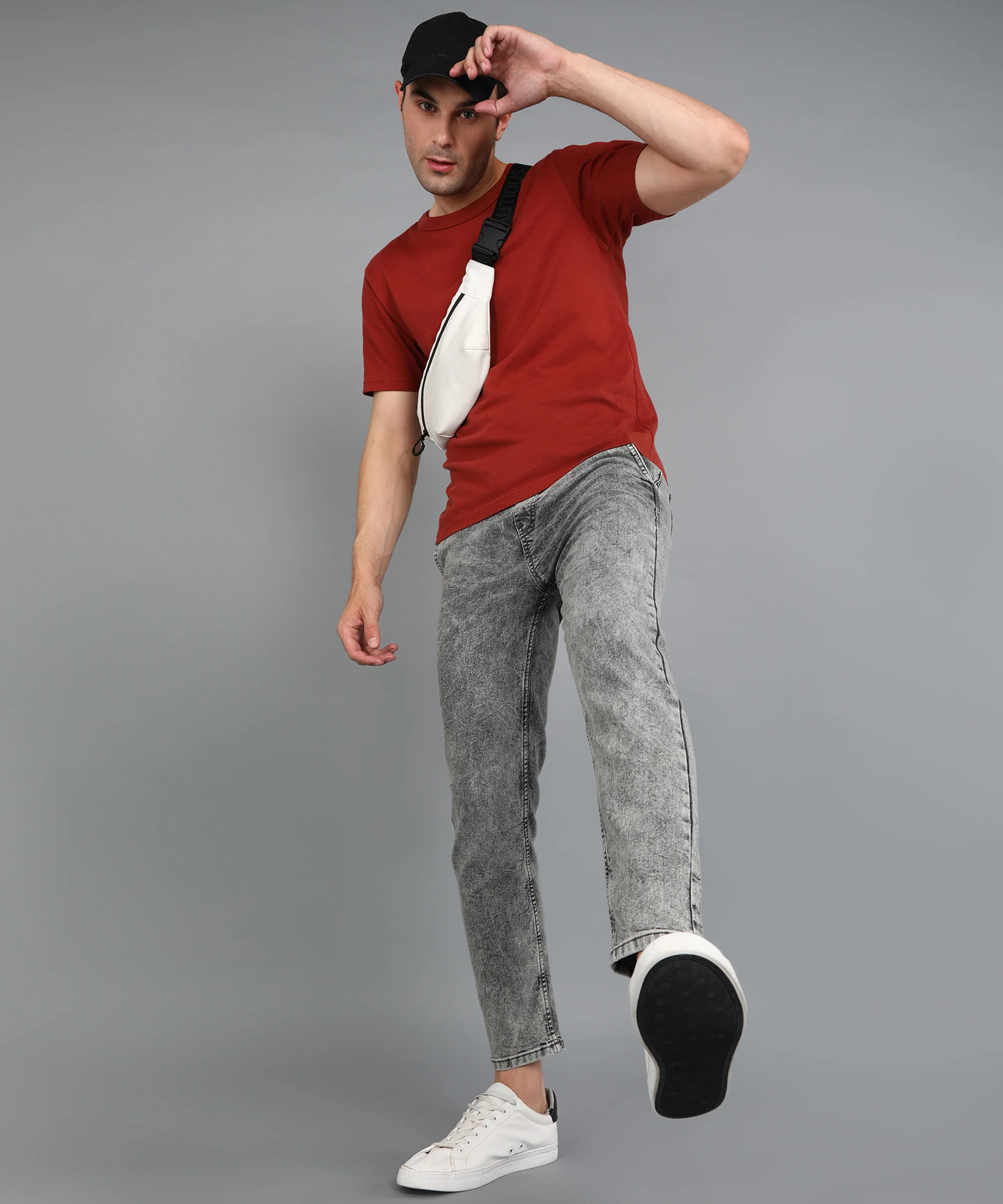 Men's Light Grey Regular Fit Washed Jogger Jeans Stretchable - Image 4