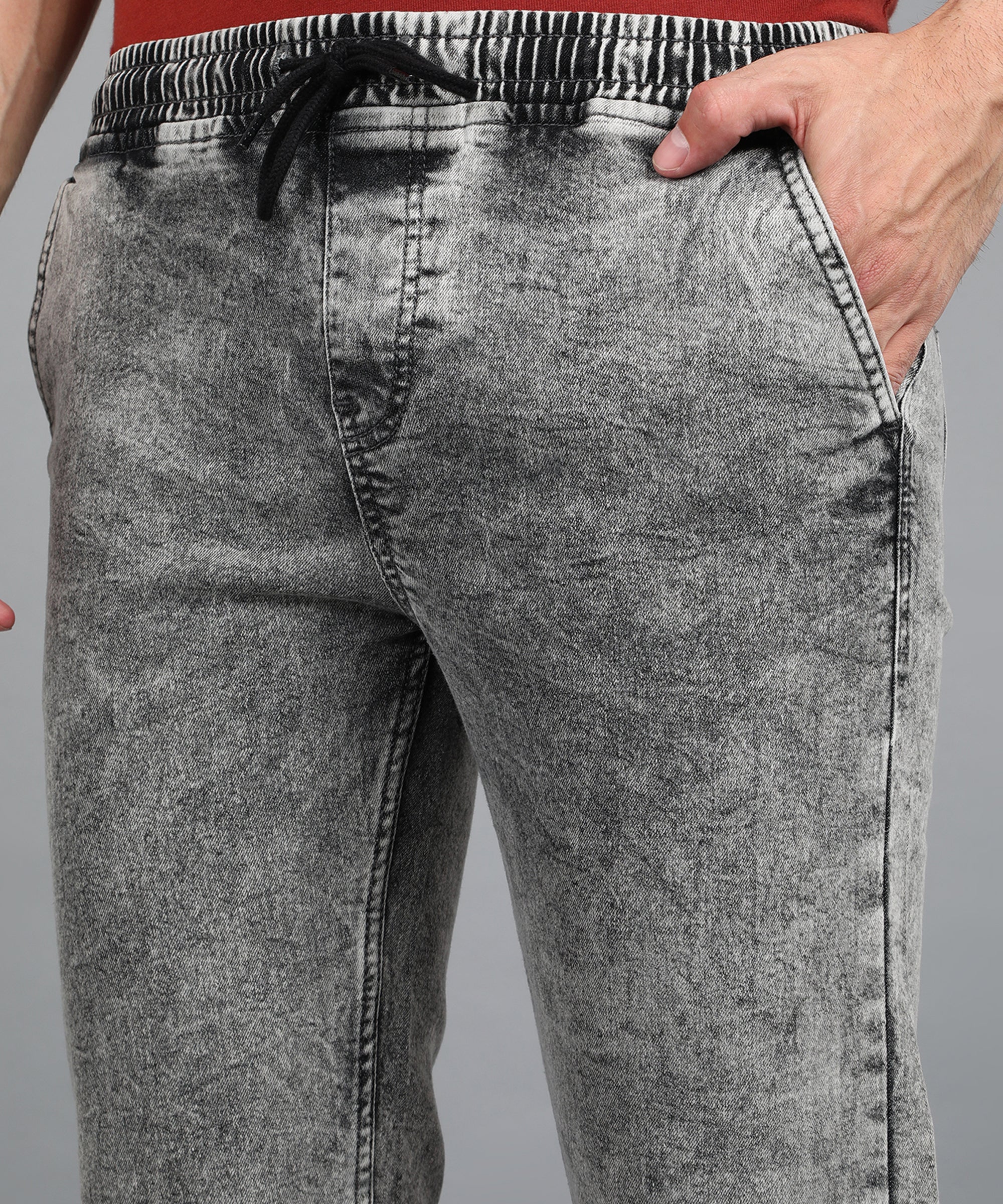 Men's Light Grey Regular Fit Washed Jogger Jeans Stretchable - Image 5
