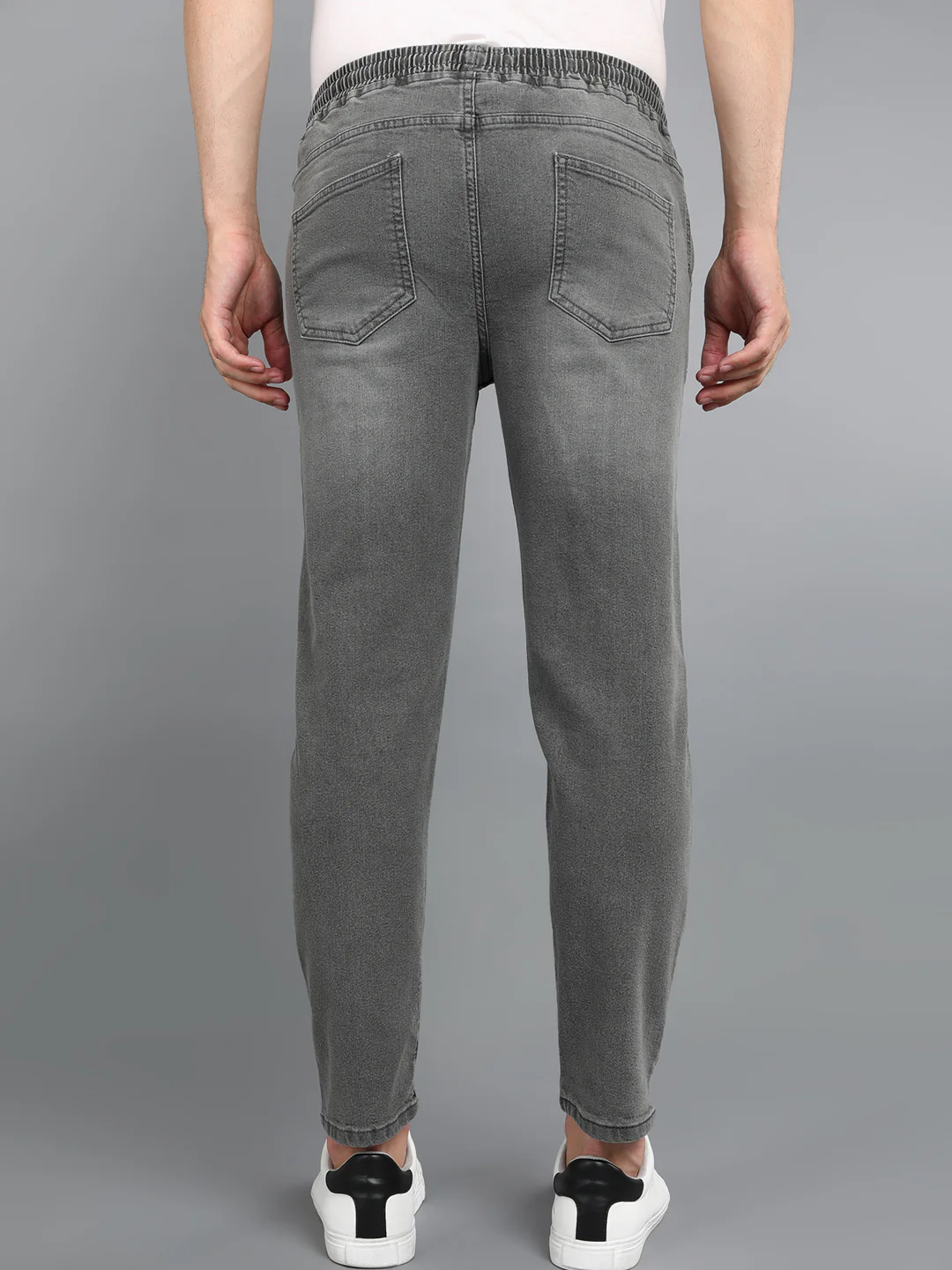 Men's Light Grey Regular Fit Washed Jogger Jeans Stretchable - Image 3