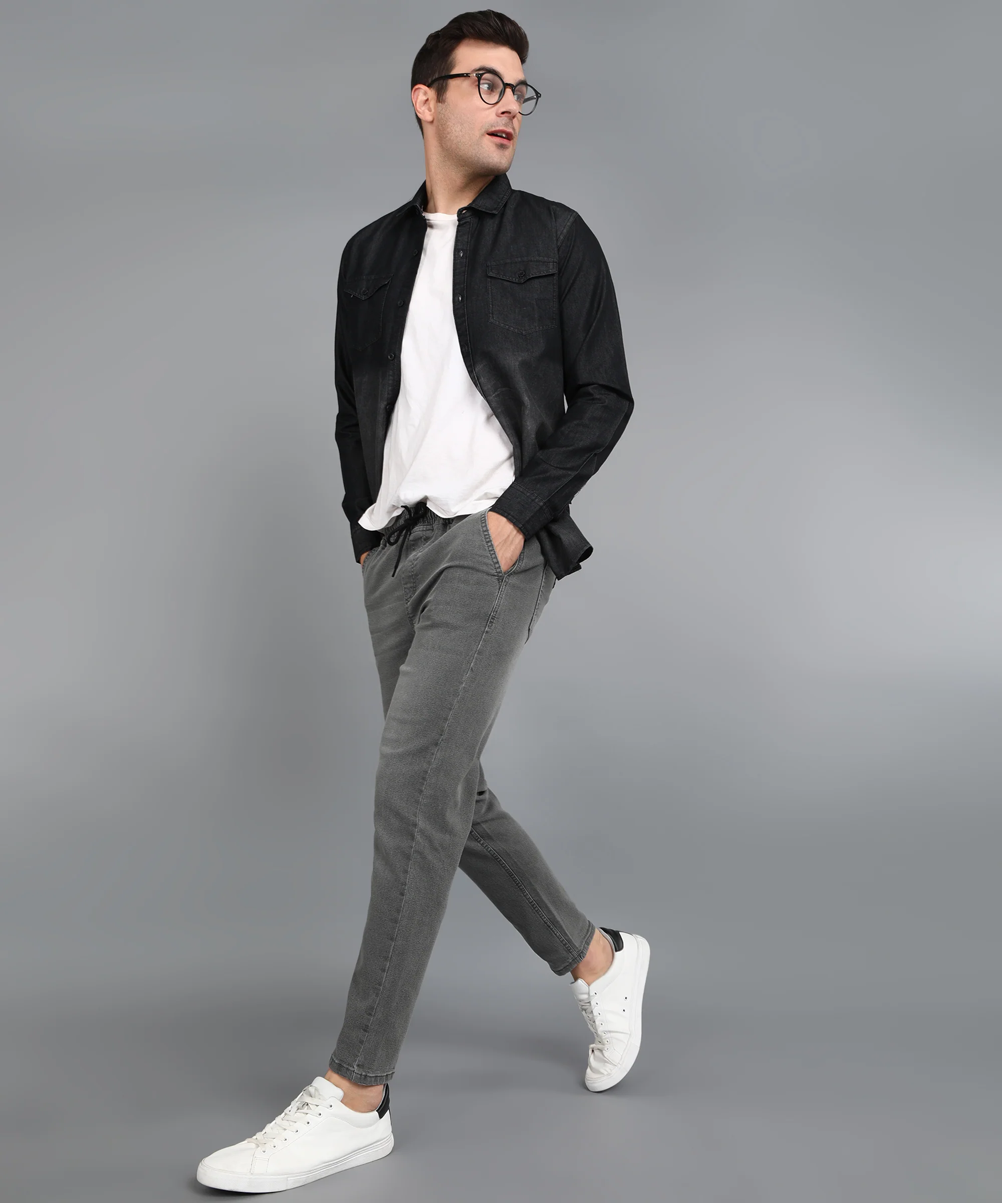 Men's Light Grey Regular Fit Washed Jogger Jeans Stretchable - Image 4