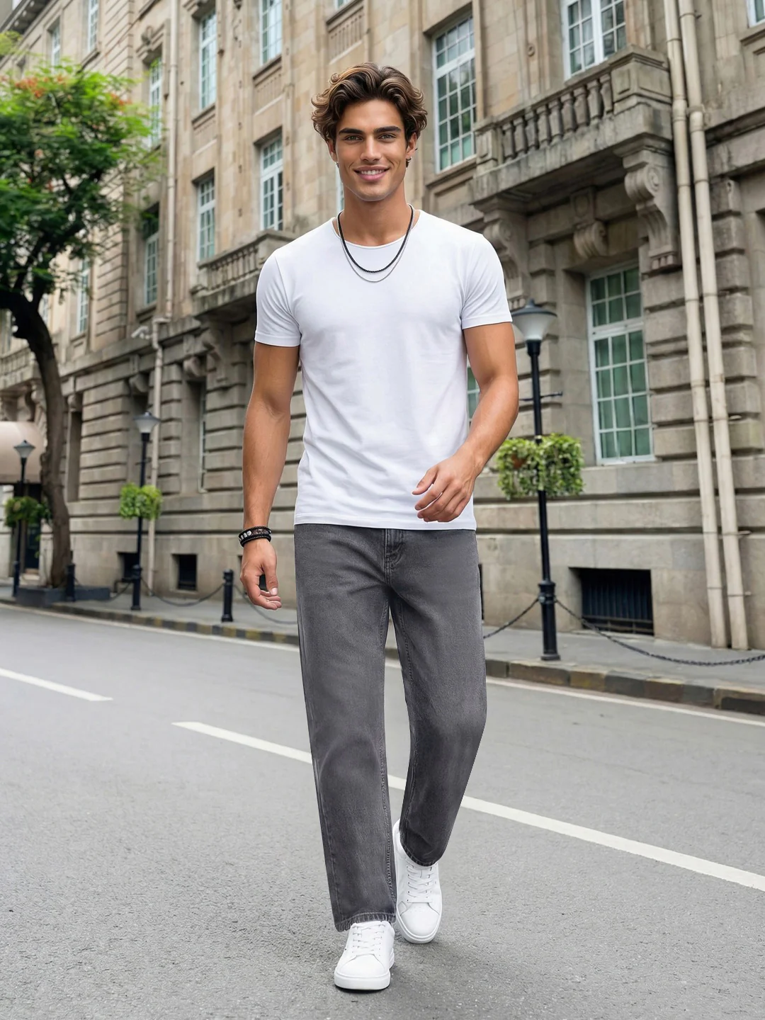 Men's Light Grey Relaxed Fit Washed Denim Jeans Non-Stretchable - Image 4