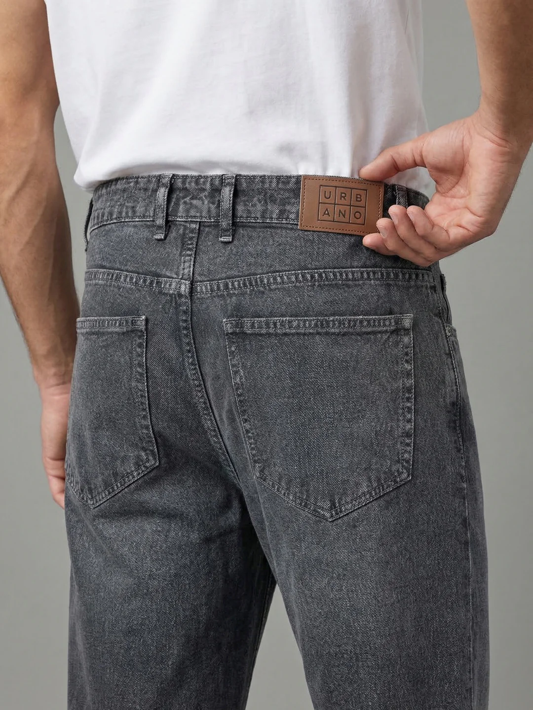 Men's Light Grey Relaxed Fit Washed Denim Jeans Non-Stretchable - Image 5