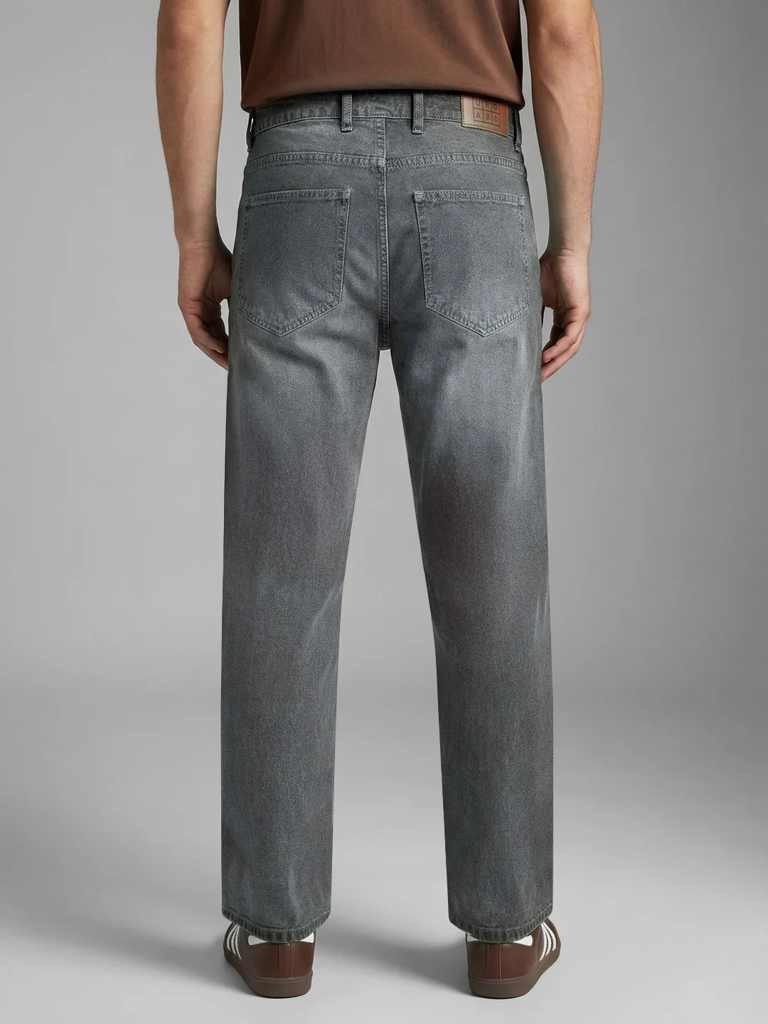 Men's Light Grey Relaxed Fit Washed Denim Jeans Non-Stretchable - Image 3