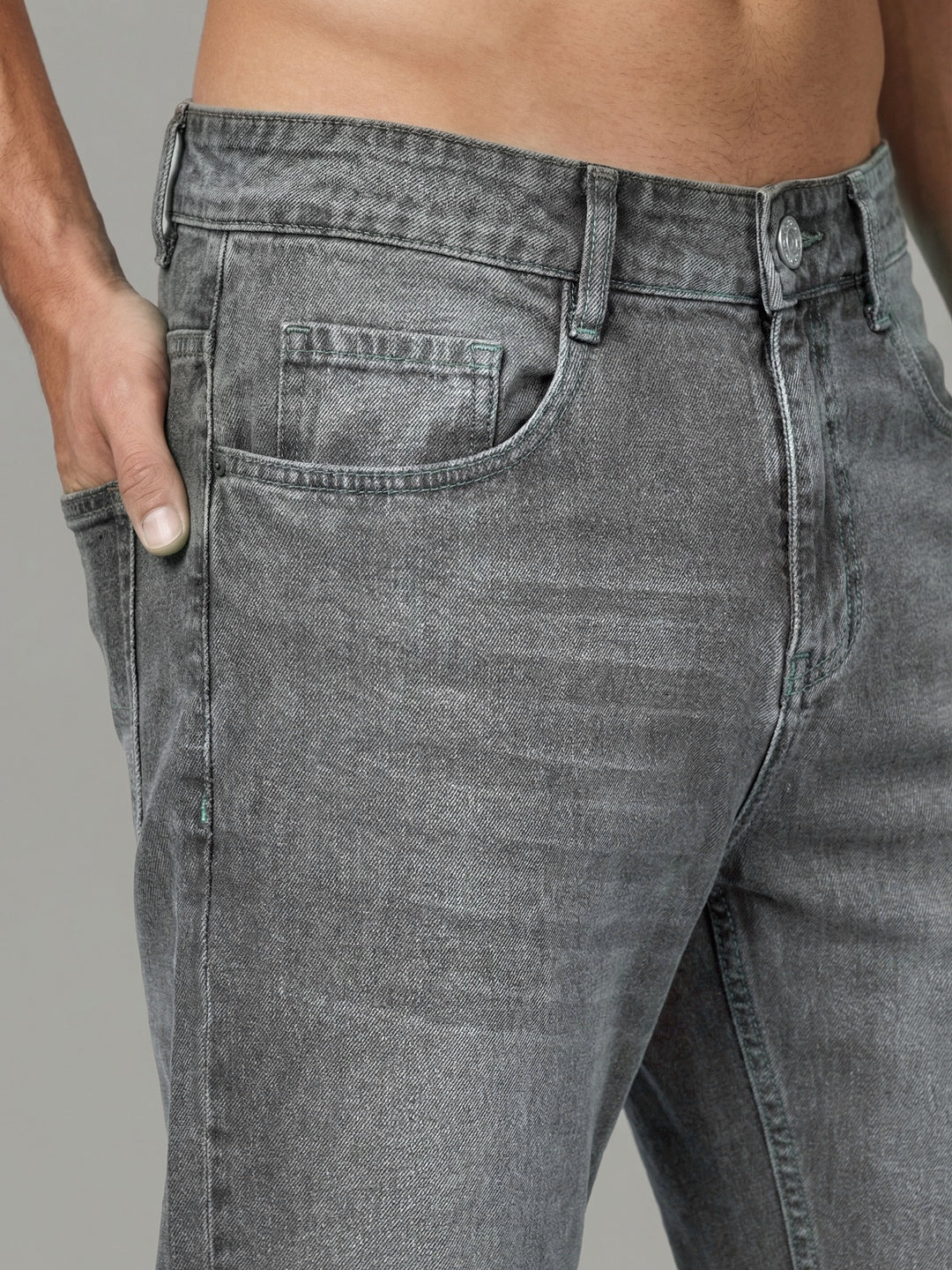 Men's Light Grey Relaxed Fit Washed Denim Jeans Non-Stretchable - Image 5