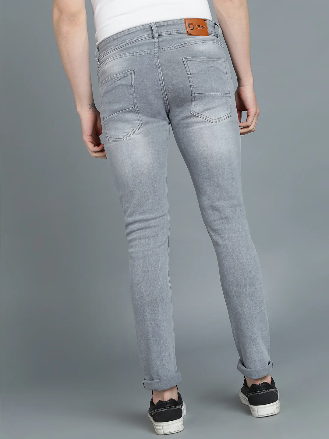 Men's Light Grey Skinny Fit Washed Jeans Stretchable - Image 3