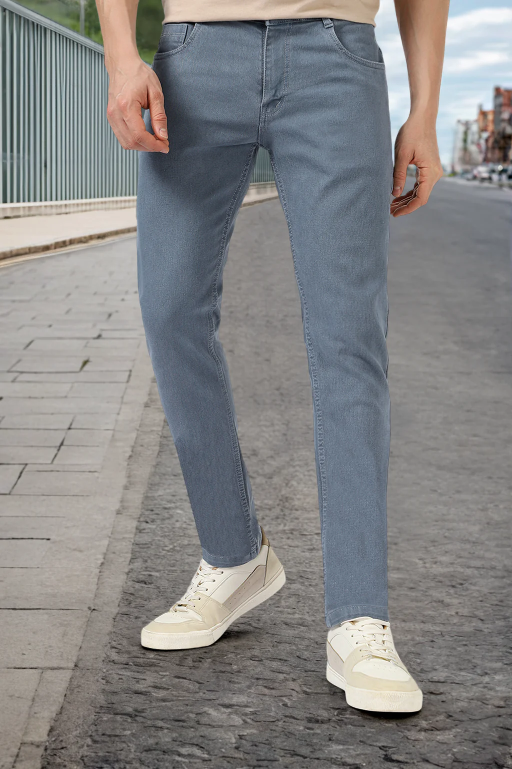 Men's Light Grey Slim Fit Denim Jeans Stretchable - Image 2