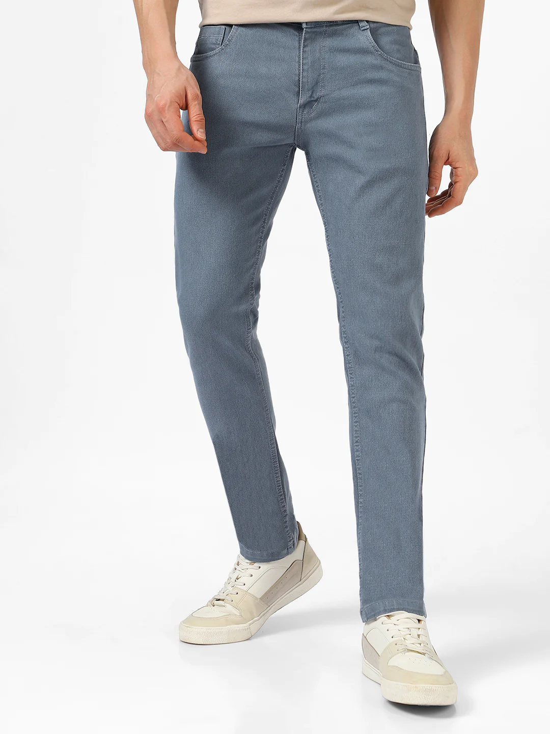 Men's Light Grey Slim Fit Denim Jeans Stretchable - Image 3