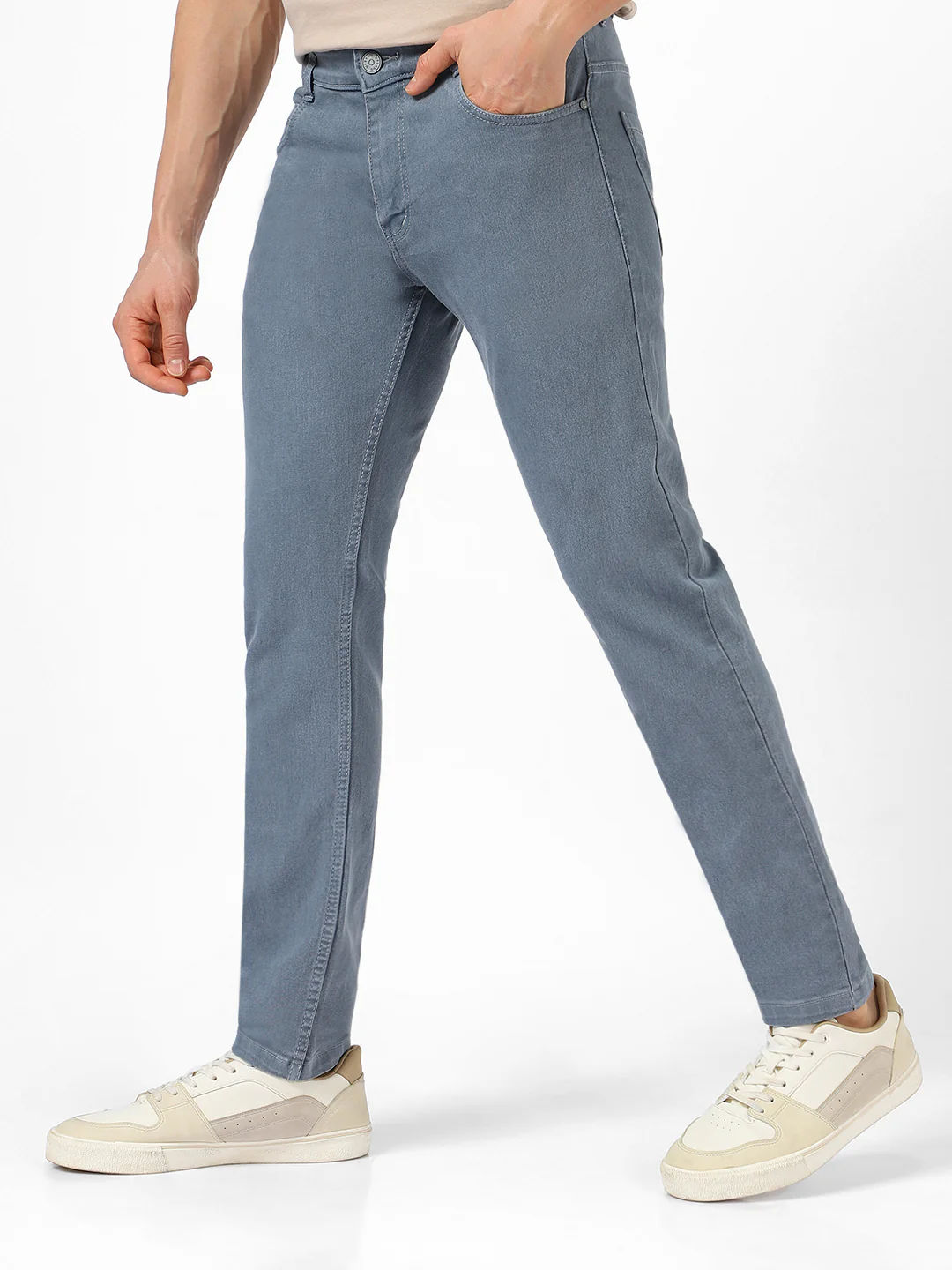 Men's Light Grey Slim Fit Denim Jeans Stretchable - Image 4