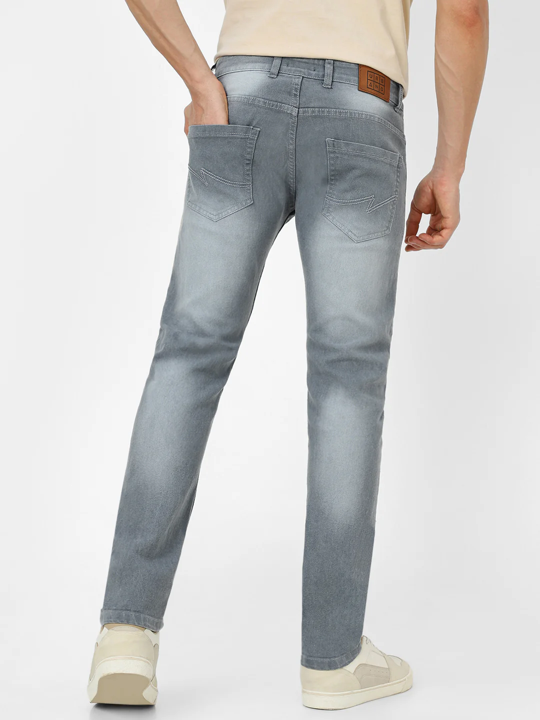Men's Light Grey Slim Fit Stretch Jeans - Image 3