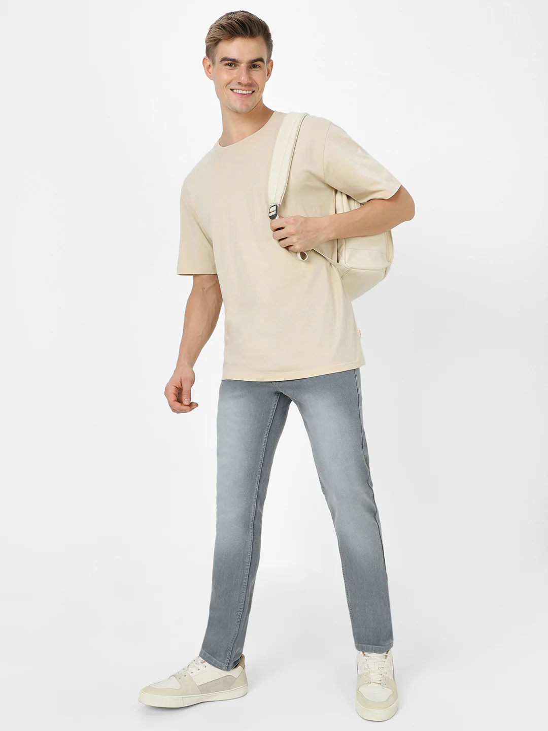 Men's Light Grey Slim Fit Stretch Jeans - Image 4