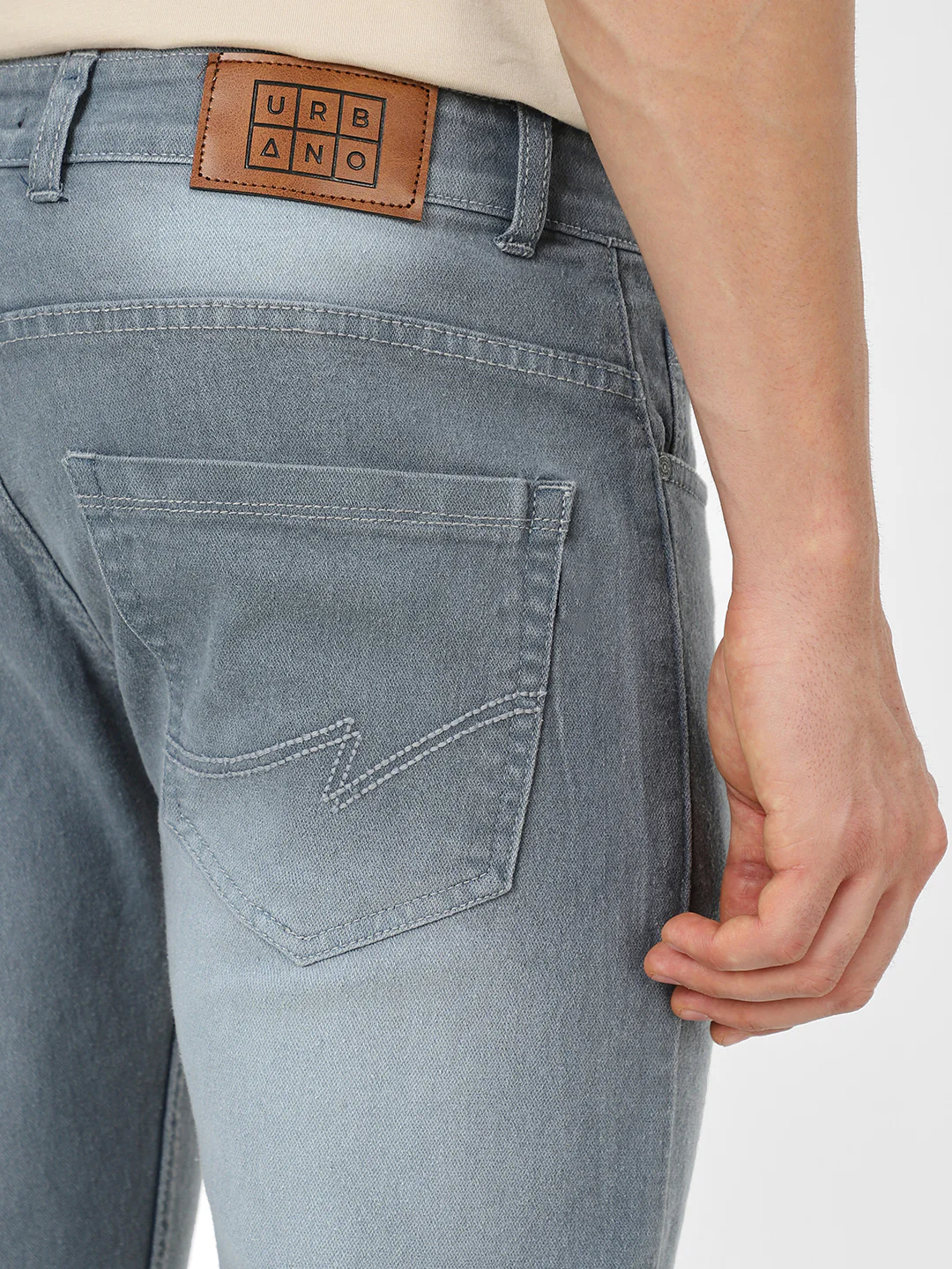 Men's Light Grey Slim Fit Stretch Jeans - Image 5