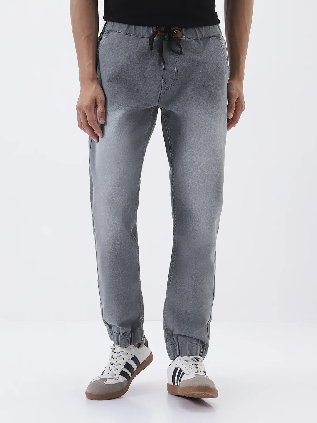 Men's Light Grey Slim Fit Stretch Jogger Jeans - Image 2