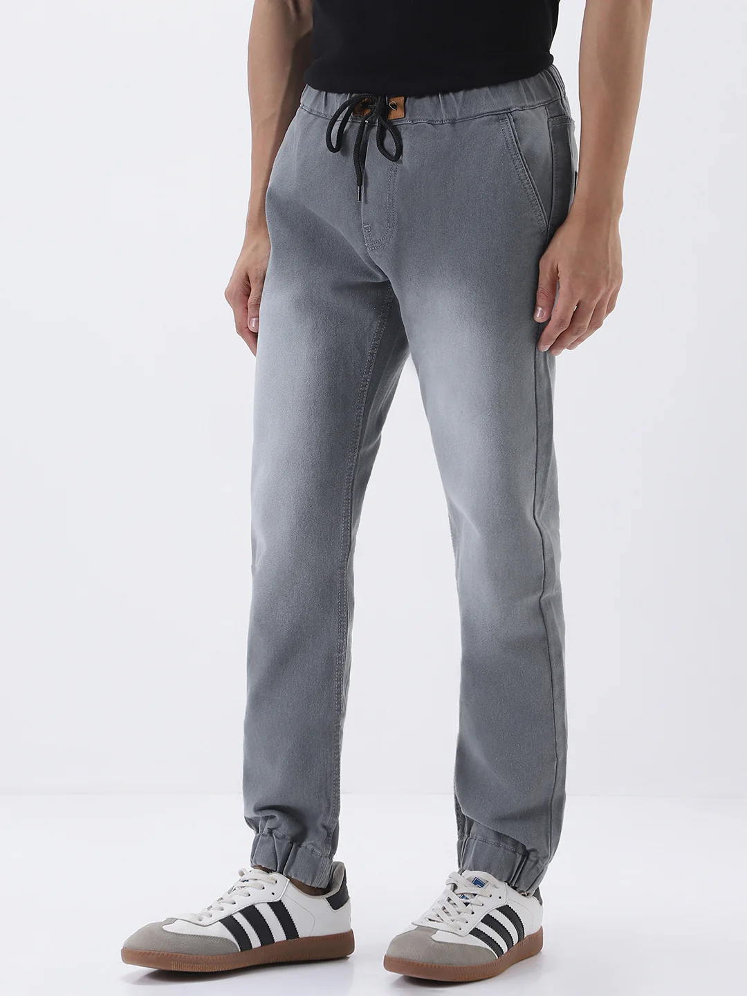 Men's Light Grey Slim Fit Stretch Jogger Jeans - Image 3