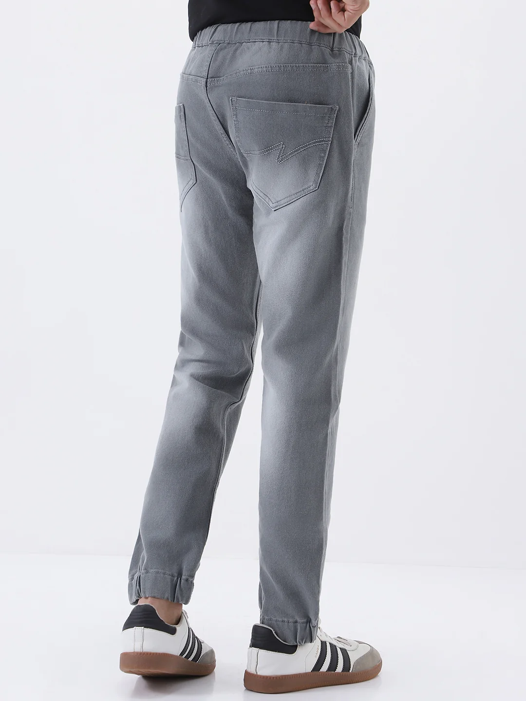 Men's Light Grey Slim Fit Stretch Jogger Jeans - Image 4